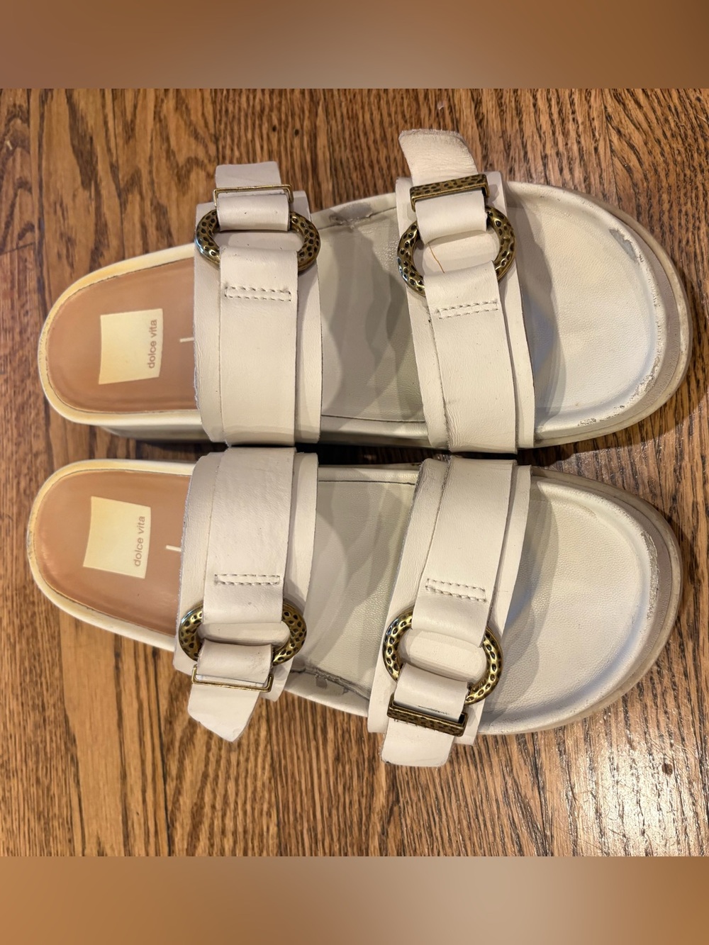 Dolce Vita White Double-Buckle Slide Sandals